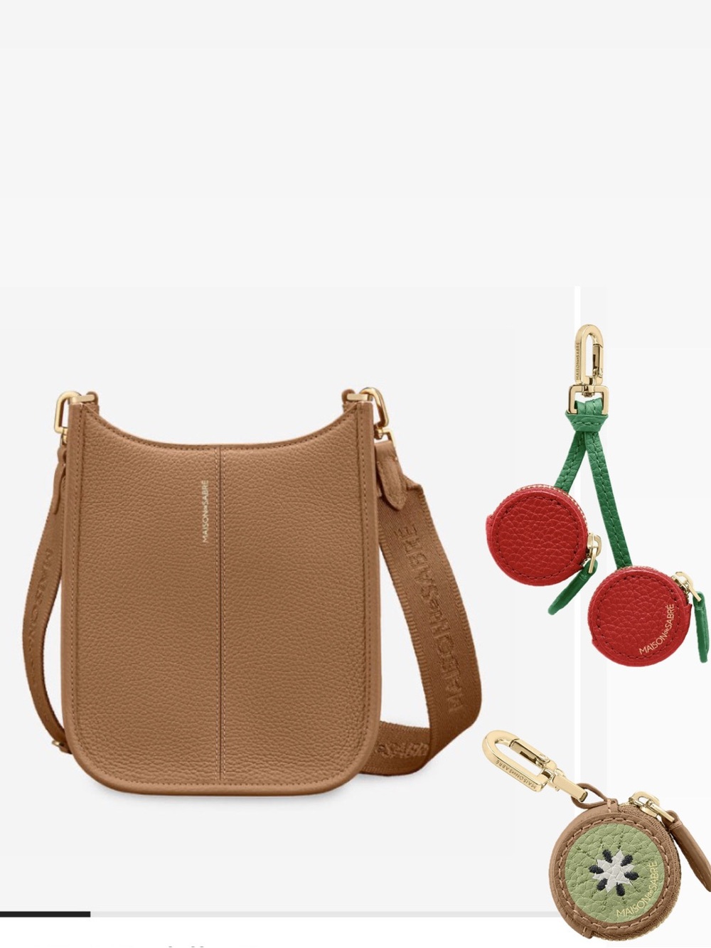 Maison de Sabre - Mini Saddle Bag in Sandstone Brown with 2 fruit charms - NIB